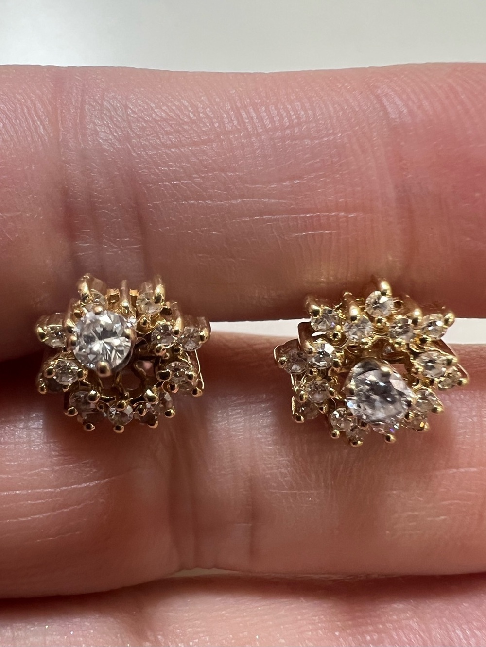 14k Gold Floral Cluster Stud Earrings with Diamonds and screw back posts